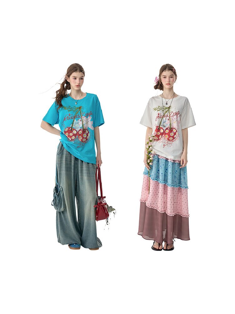 Daisy Cherry Vintage T Shirt【s0000017265】