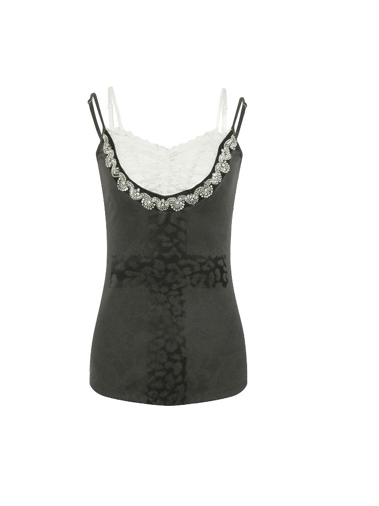 Rhinestone Cross Print Camisole【s0000012205】