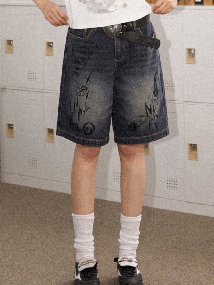 Denim shorts straight casual five-quarter pants【s0000008836】