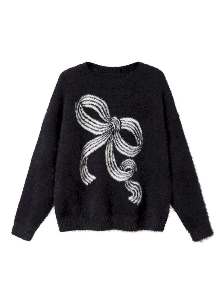 Striped Bow Imitation Mink Wool【s0000015223】