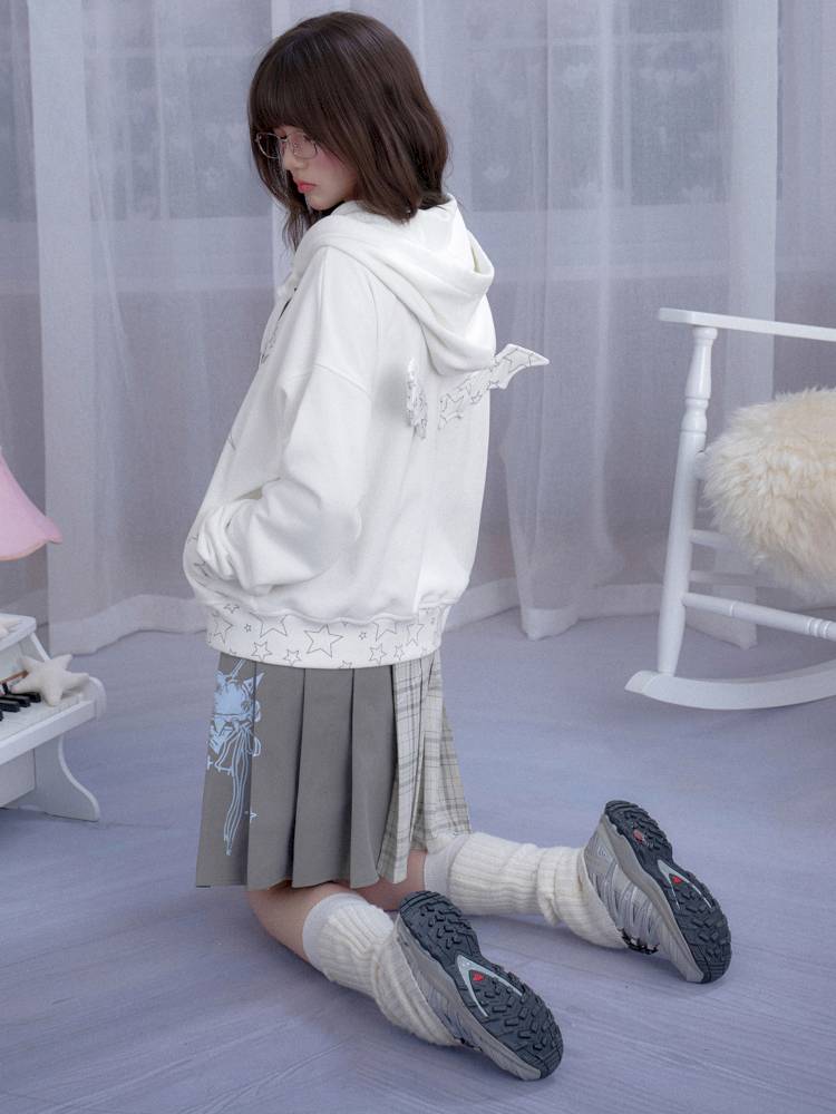 Check Graffiti Print Midi Skirt【s0000014365】