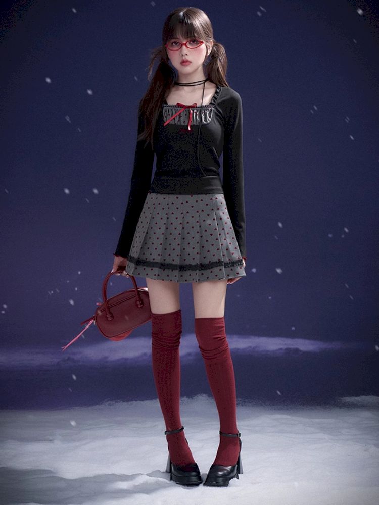 Flocked Sweetheart Pleated Skirt【s0000011658】