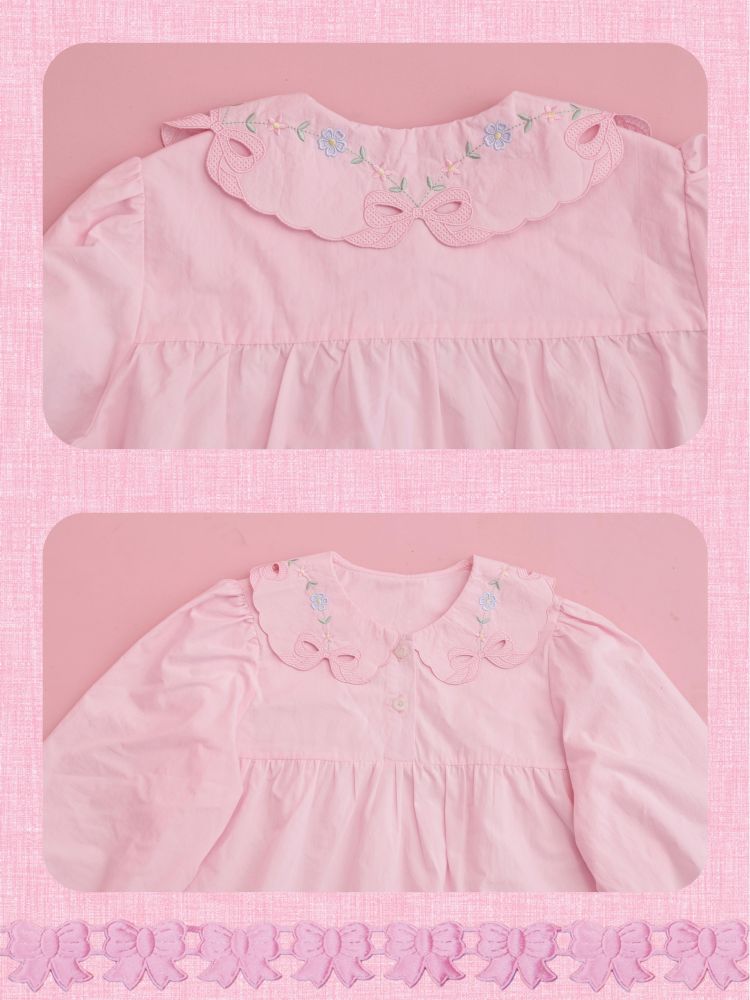 Doll Collar Zipper Neck Pink Lace Blouse【s0000013492】