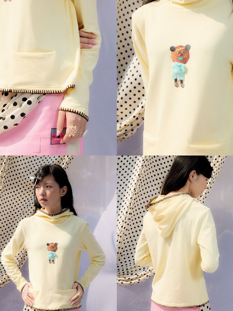 Printed Hood Girl Long Sleeve T【s0000015848】