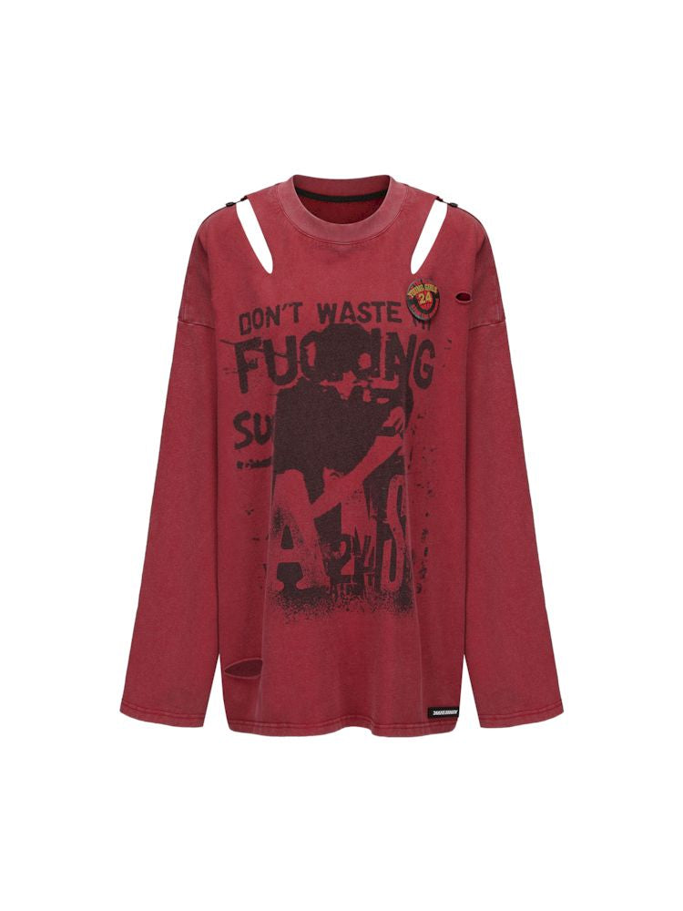 Torn and worn can be strapless long sleeve t-shirt【s0000009950】