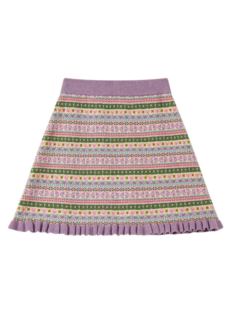 Geometric Knit Cardigan and Skirt Set【s0000014142】