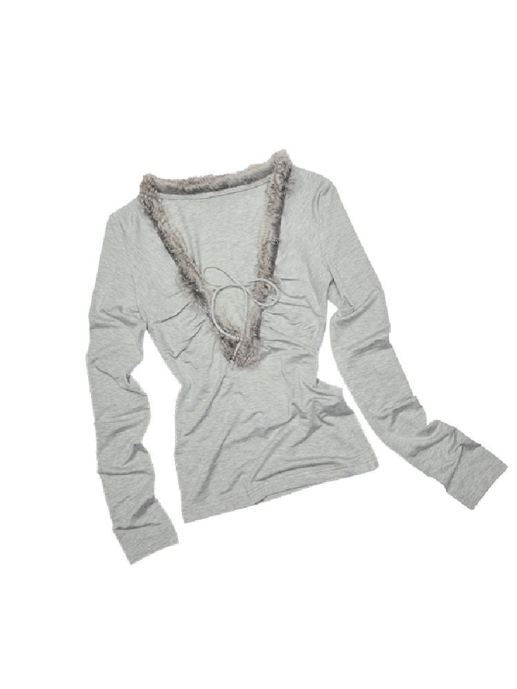 Deep V-neck Slim Knit Bottom Shirt【s0000011569】