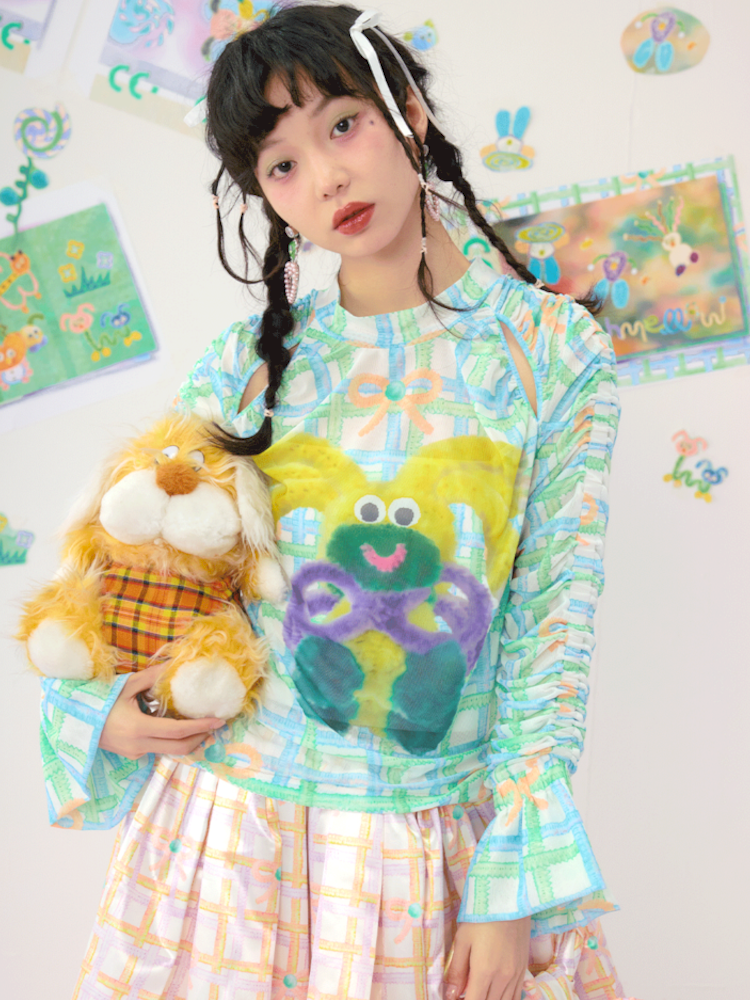 Hollow Lace Sleeve Mesh Bottom Shirt Summer T-Shirt【s0000009076】