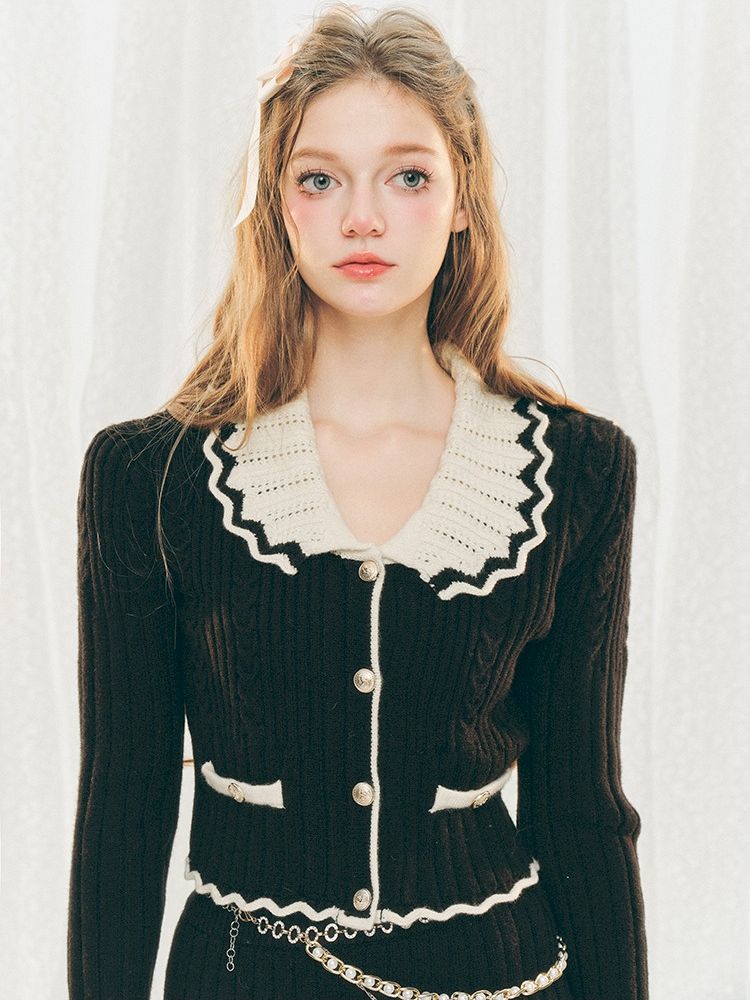 Knit Cardigan Wrap Hip Skirt Two Piece Chambray Set【s0000005286】