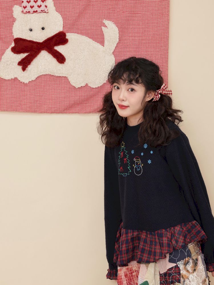 Embroidery Childish Navy Knit Sweater【s0000011198】