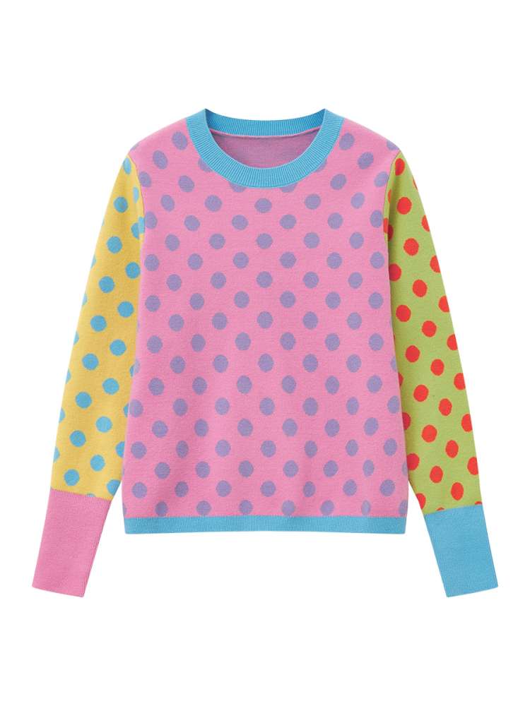 Contrasting Polka Dot Crew Neck Pullover【s0000014827】