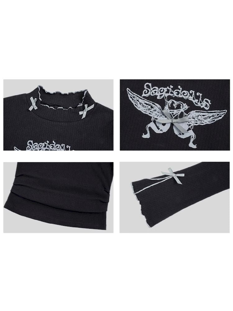 Half High Neck Printed Knit Bottom Shirt【s0000005036】