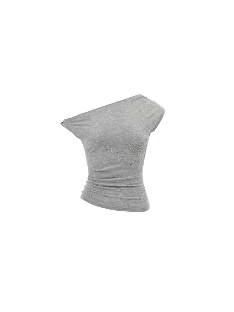 One Shoulder Twisted Strapless Irregular Ruffle Tee【s0000009420】