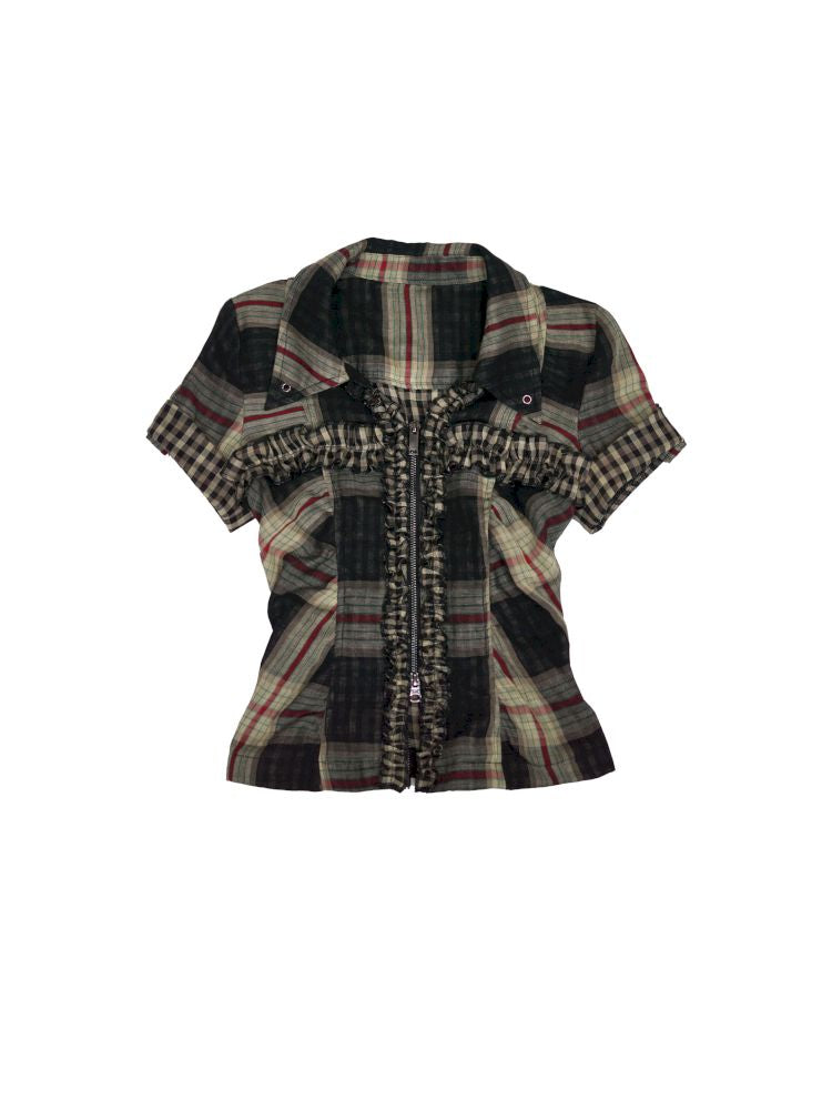 Pleated Lace Short Sleeve Shirt【s0000012636】