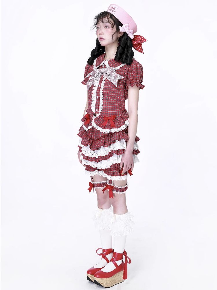 Plaid Short Sleeve Blouse【s0000012189】