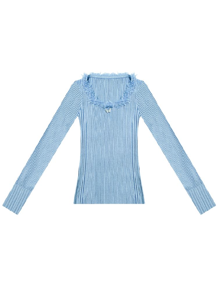 Round neck Tassel Trim Knit Bottom Shirt【s0000011502】