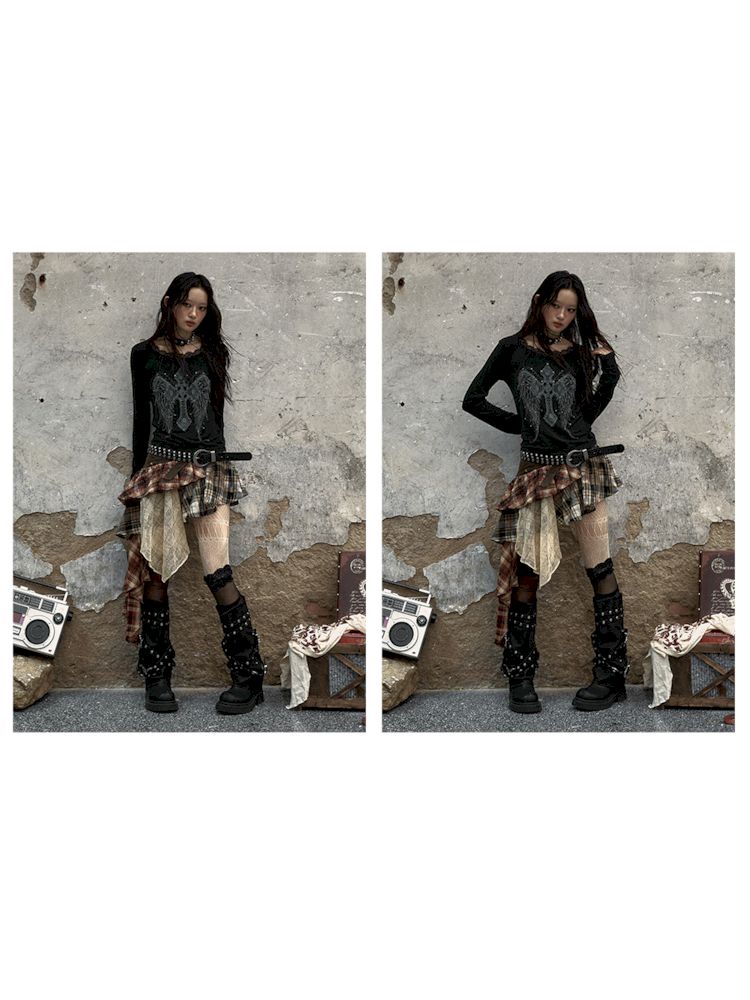 Spliced Plaid Irregular Half-body Skirt【s0000009755】