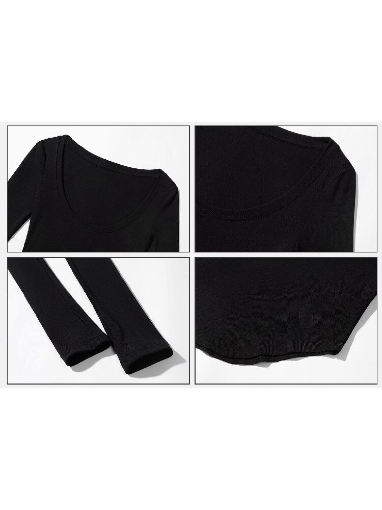 Black Lyocell Slim U-Neck Knit Top【s0000016249】