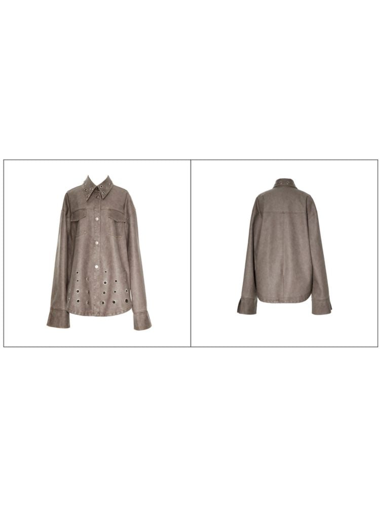 Drop Shoulder Shirt Leather Coat Jacket【s0000006266】