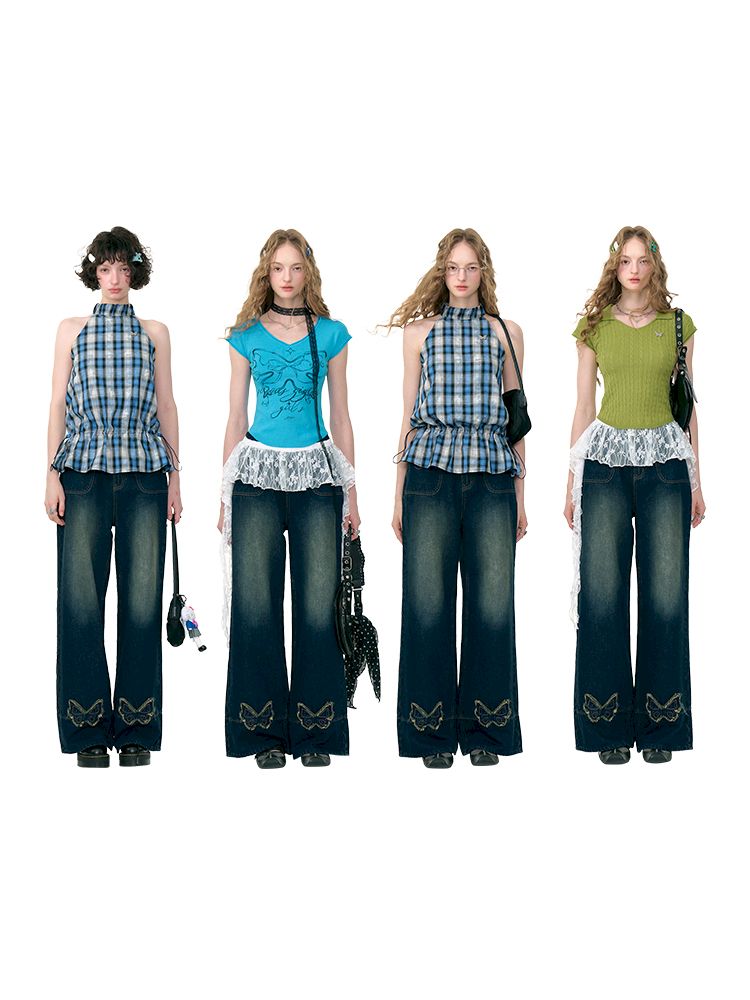 High-waisted thin straight wide-leg jeans【s0000013376】