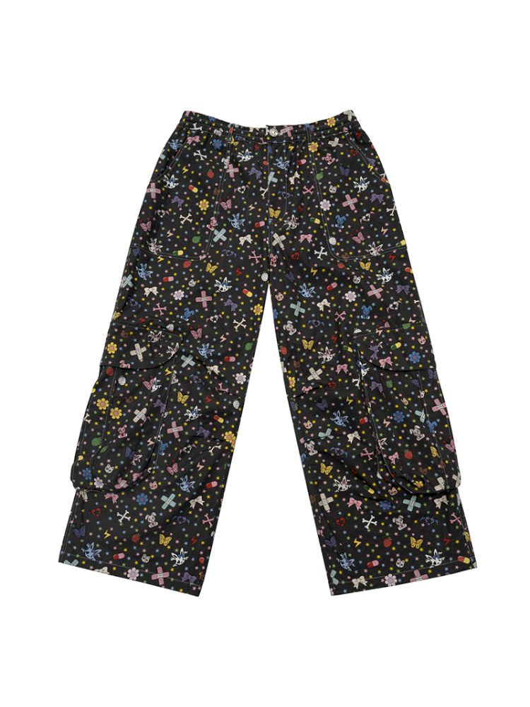 Small stickers Printed wide-leg pants【s0000012593】