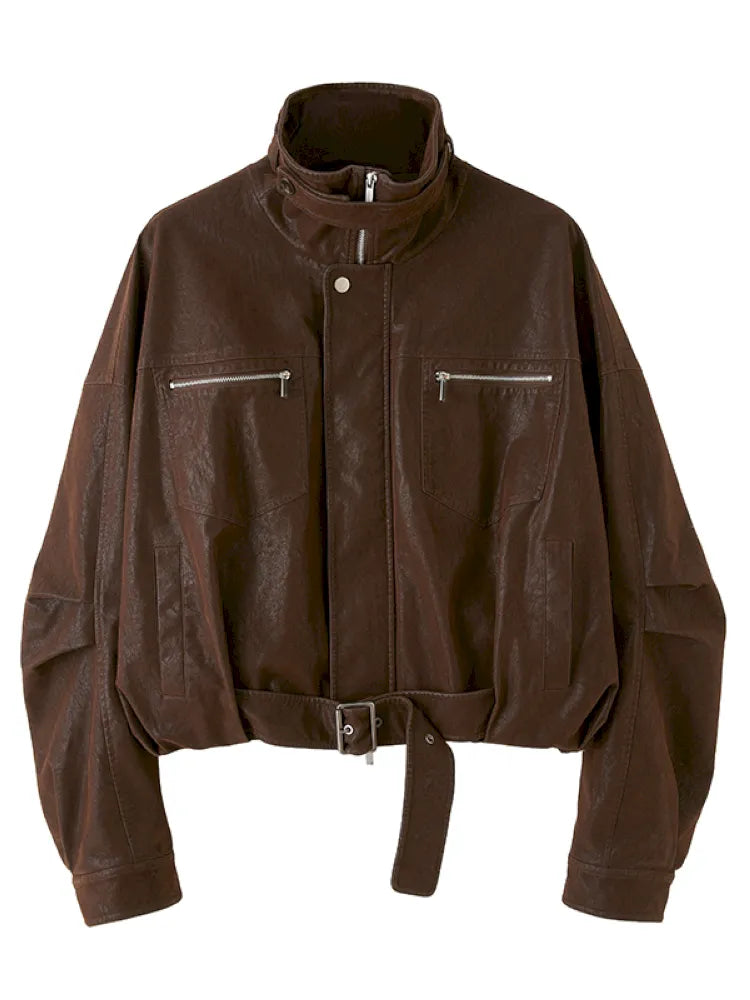 Stand Collar Motorcycle Leather Jacket【s0000014042】