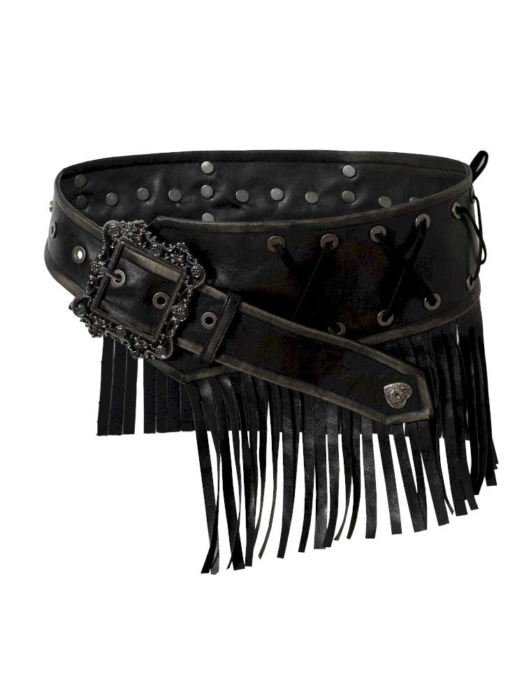 Heavy-Duty Fringe Wide Leather Belt【s0000014476】