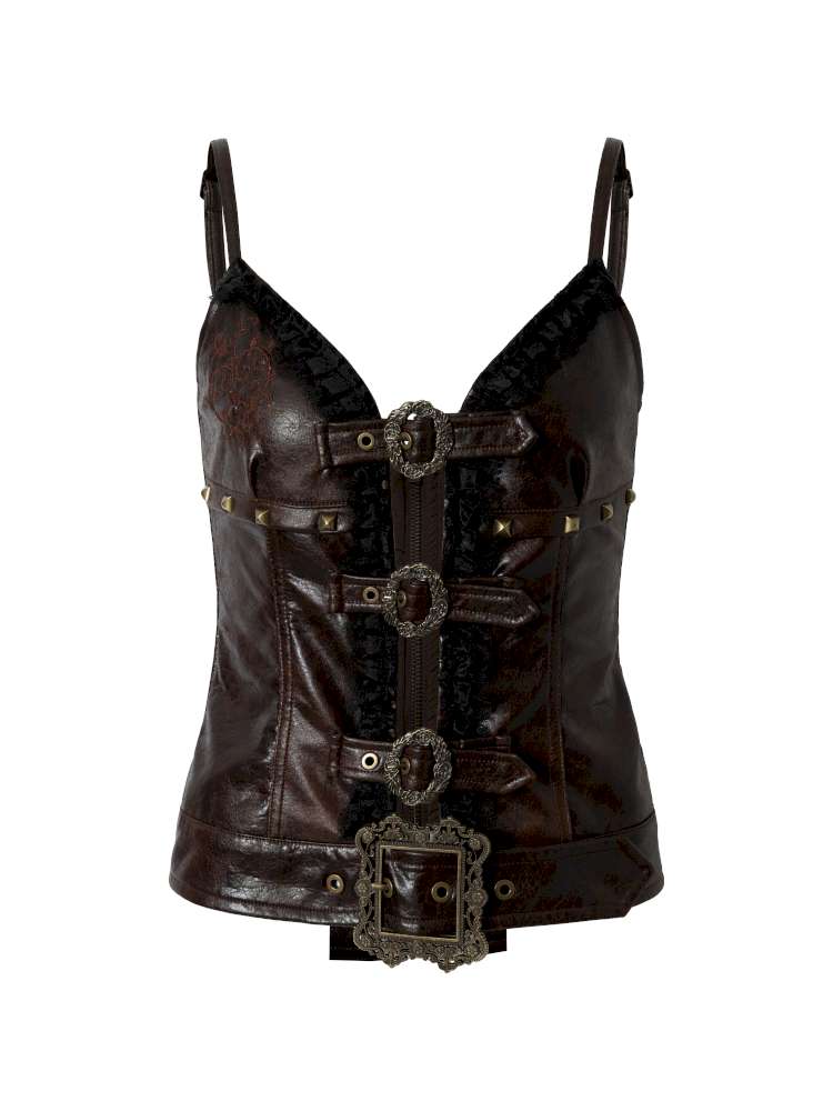 Dark Court Openwork Lace Leather Camisole【s0000014920】