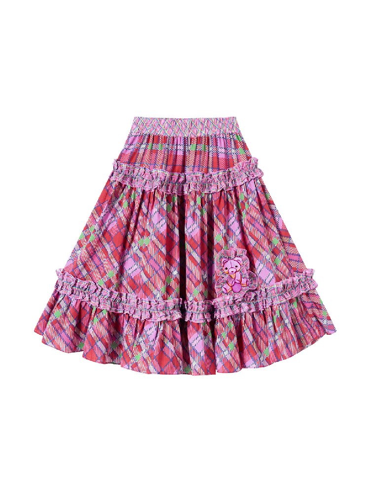 Plaid Bear Lace Shirt Skirt Set【s0000016702】
