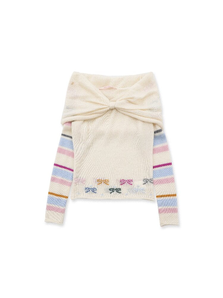 Contrast Striped Bow Knit Sweater【s0000016109】