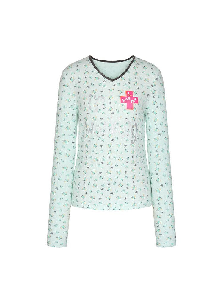 Full Print V Neck Long Sleeve Top【s0000016406】