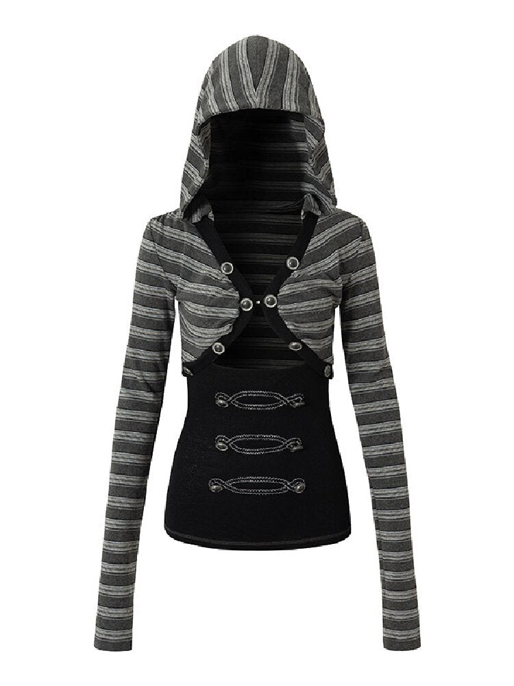 Punk Hooded Faux Two-Piece Top【s0000018527】