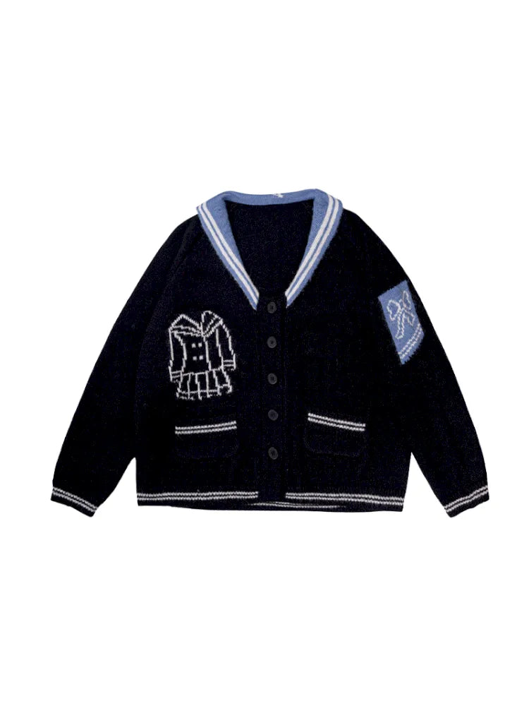 Contrasting Navy Collar Knit Cardigan【s0000014155】