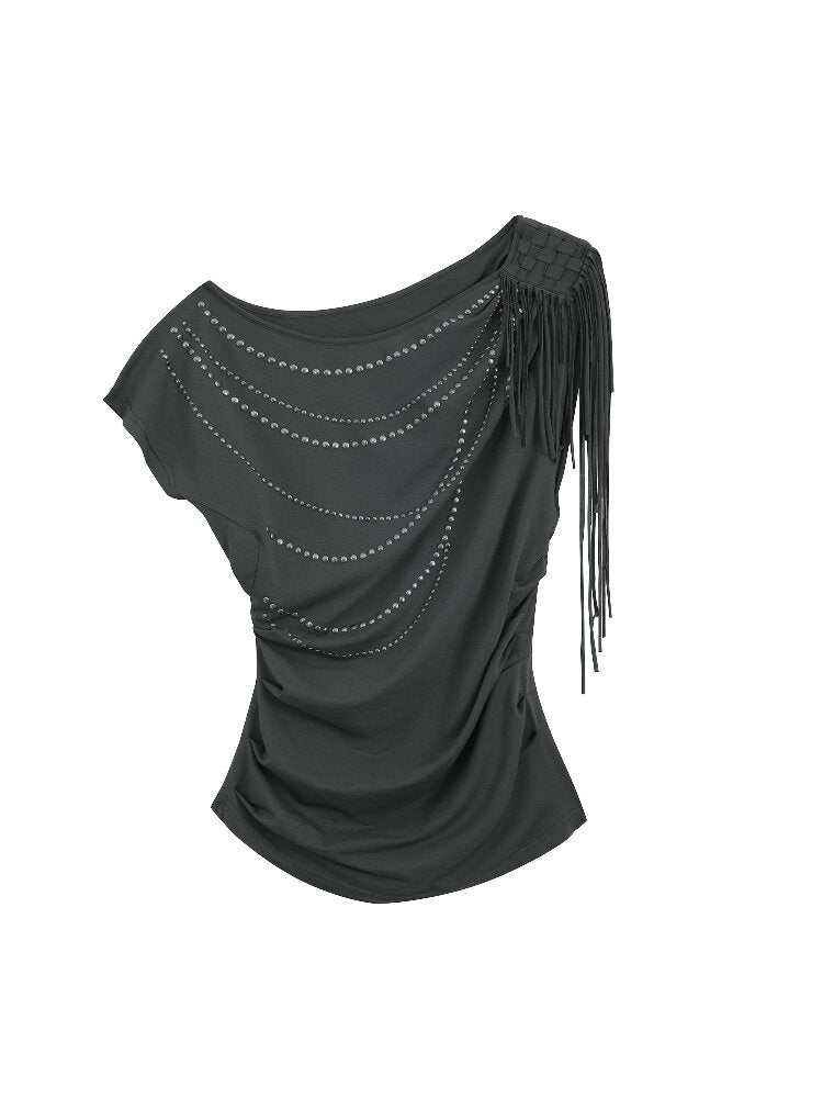 Fringe Shirred Diamond T-Shirt【s0000016568】