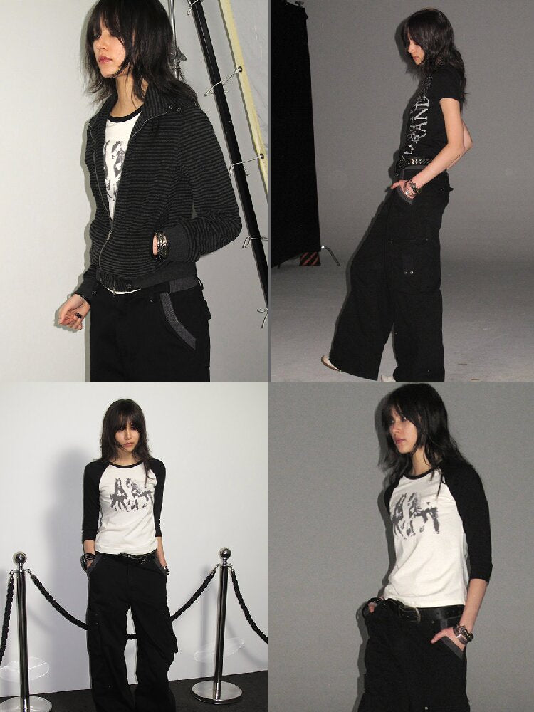 Ribbed Multi Pocket Black Trousers【s0000016230】