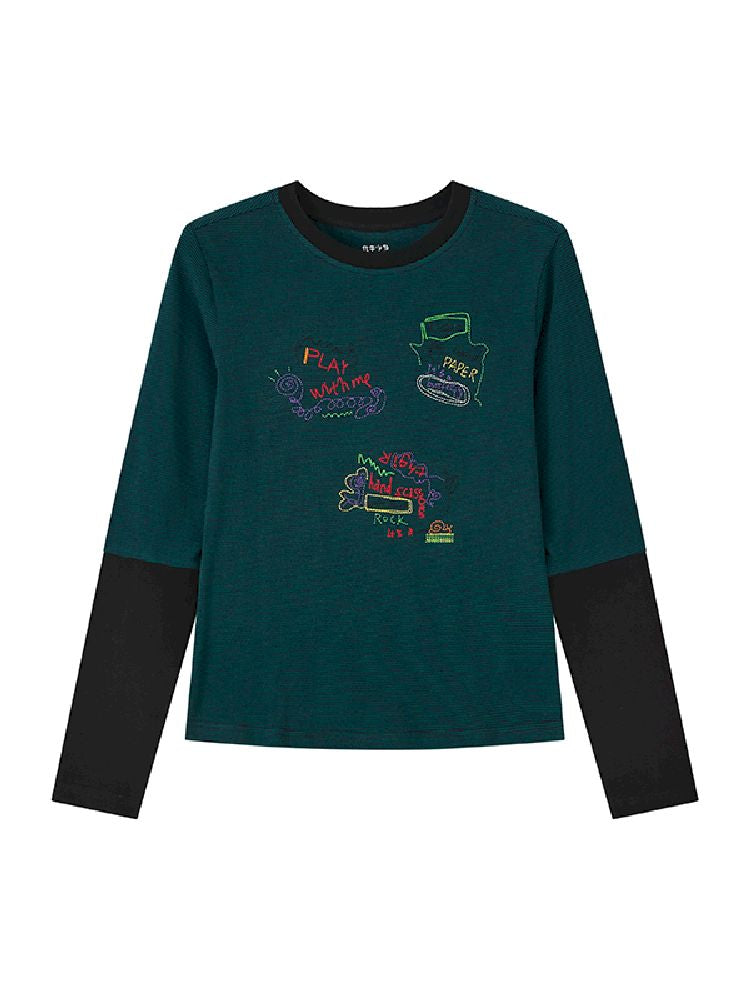 Stripe Splicing Printed T-Shirt【s0000011648】