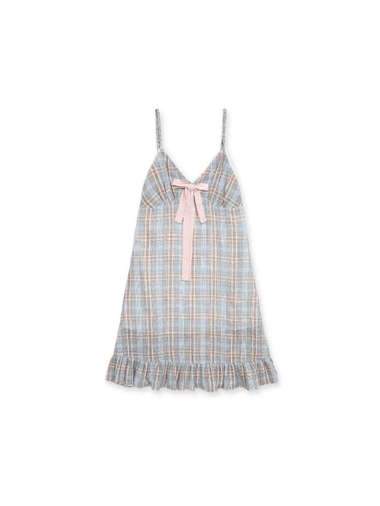 Vintage Plaid Bow Strap Top Dress【s0000017424】