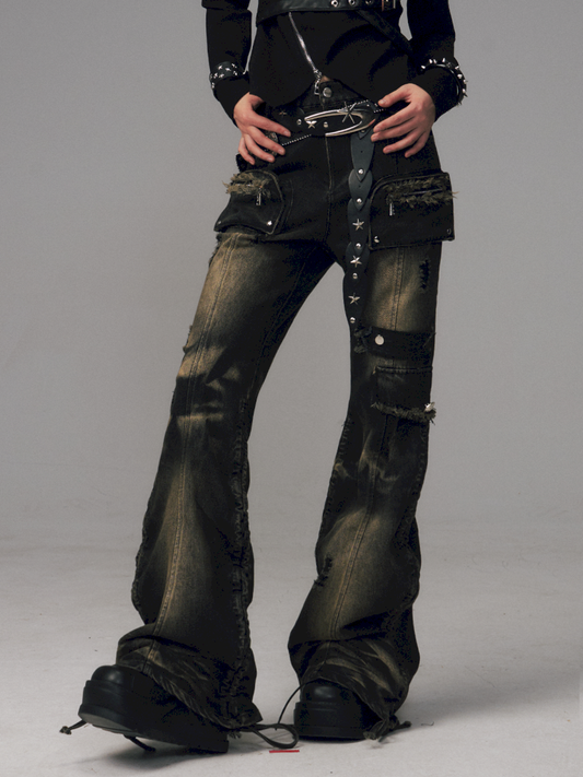 Punk Vintage Washed Drawstring Flared Pants【s0000014706】