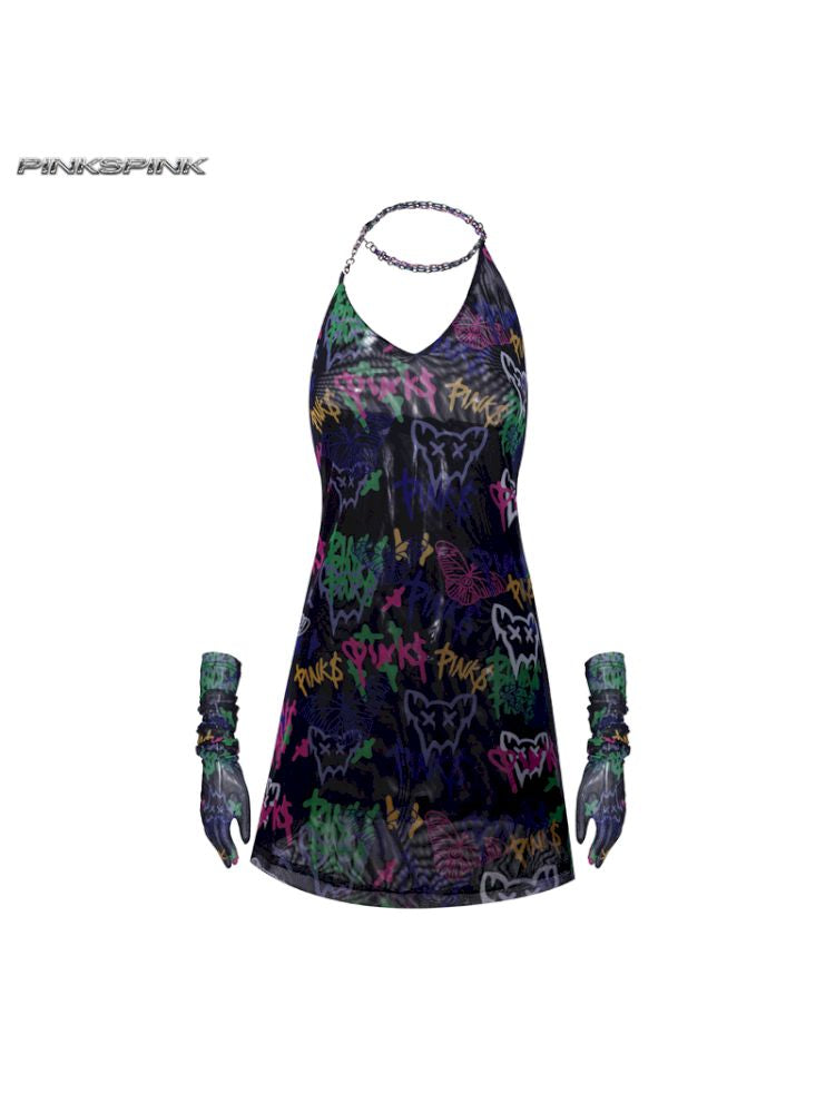 Slim-fit elastic punk Y2K dress【s0000012984】