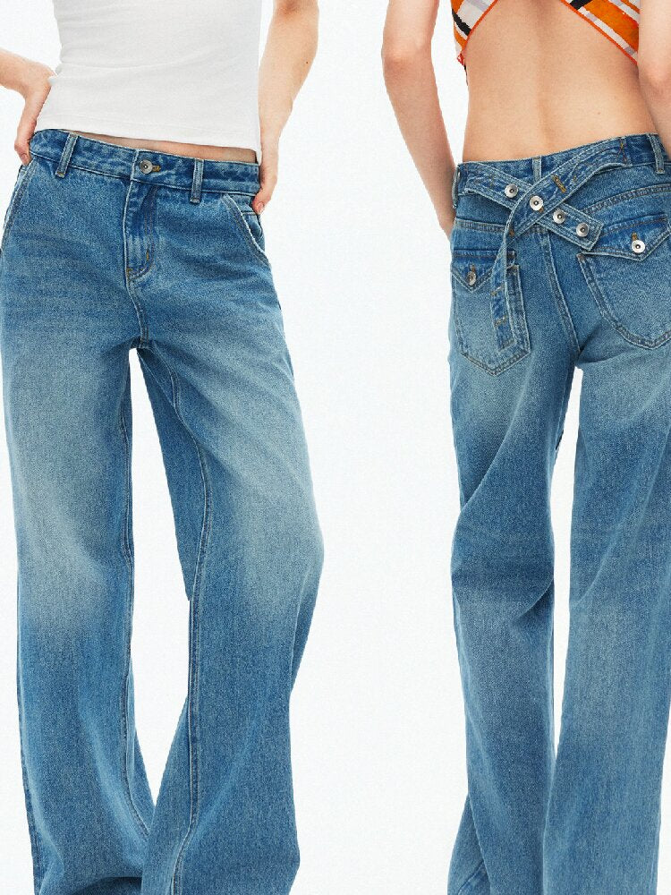 Cotton Lace Up Asymmetrical Jeans【s0000015925】