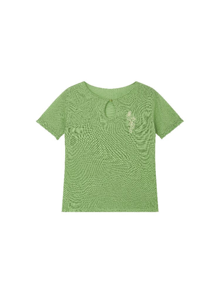 Flower Embroidery Cut Out Knit Tee【s0000016663】