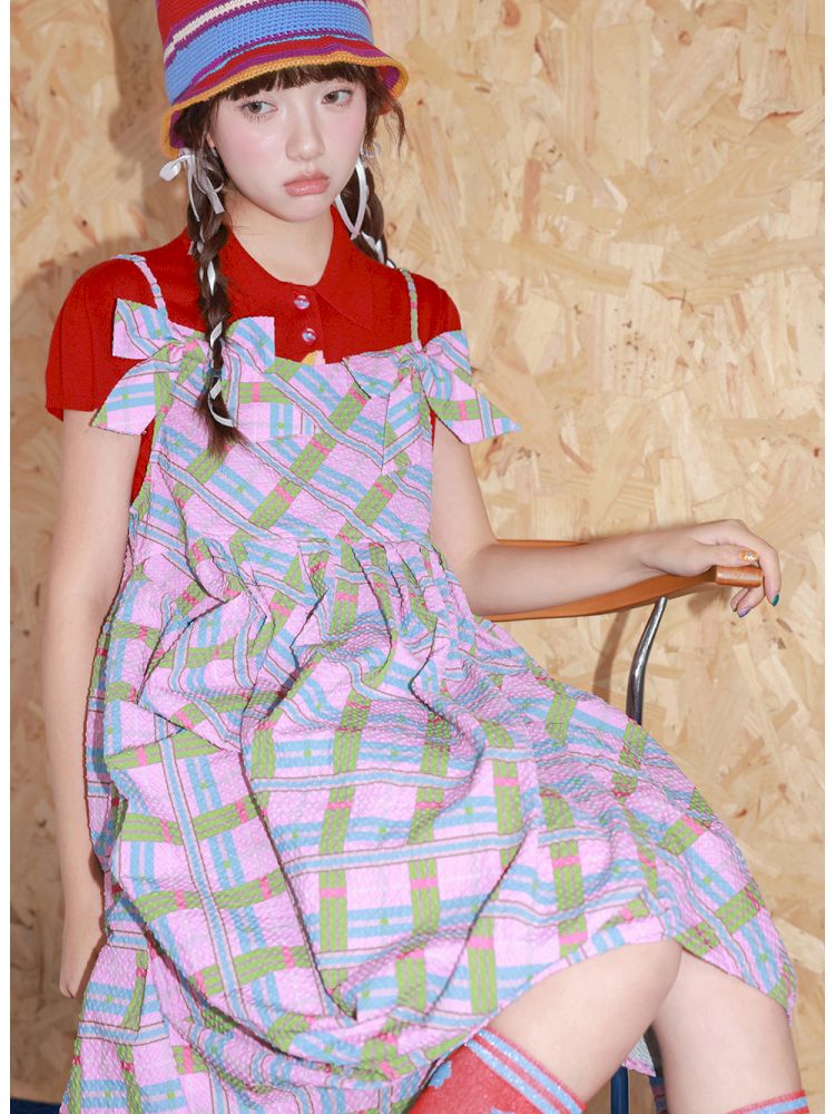Plaid Strapless Bow Dress【s0000013927】 pink【presale】 / L