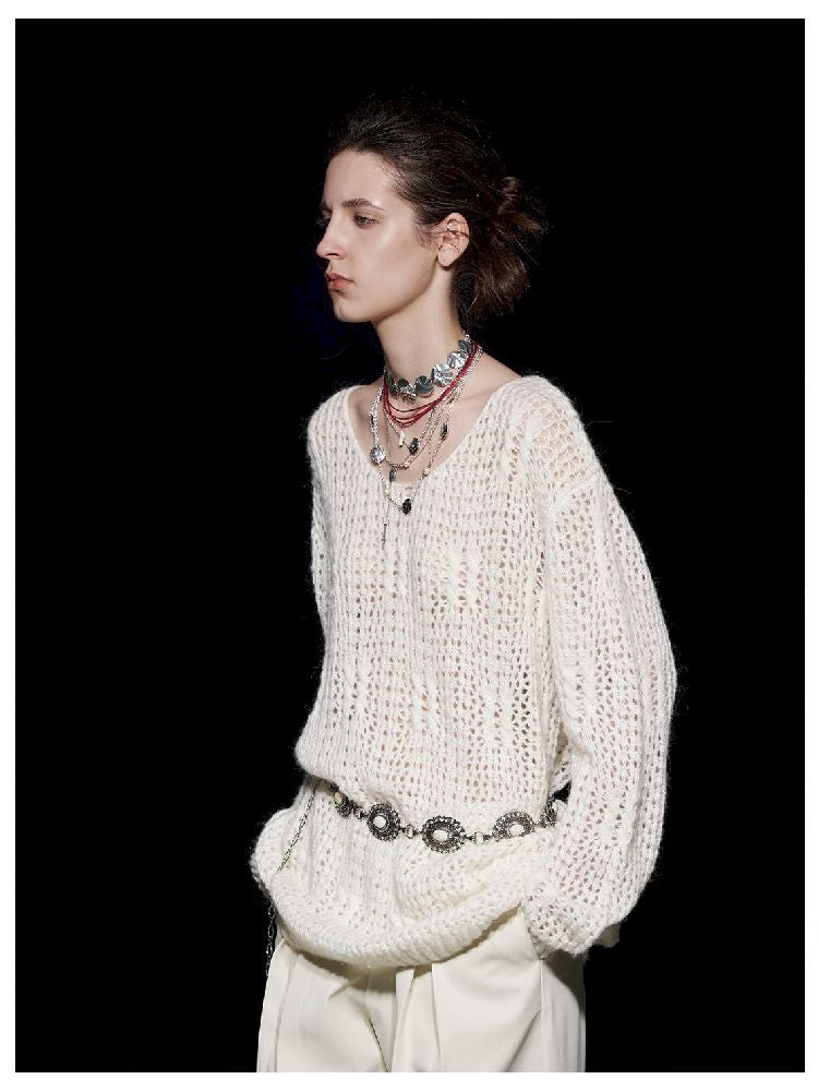 Wool Knit Loose Hollow Twisted Casual Sweater【s0000005503】