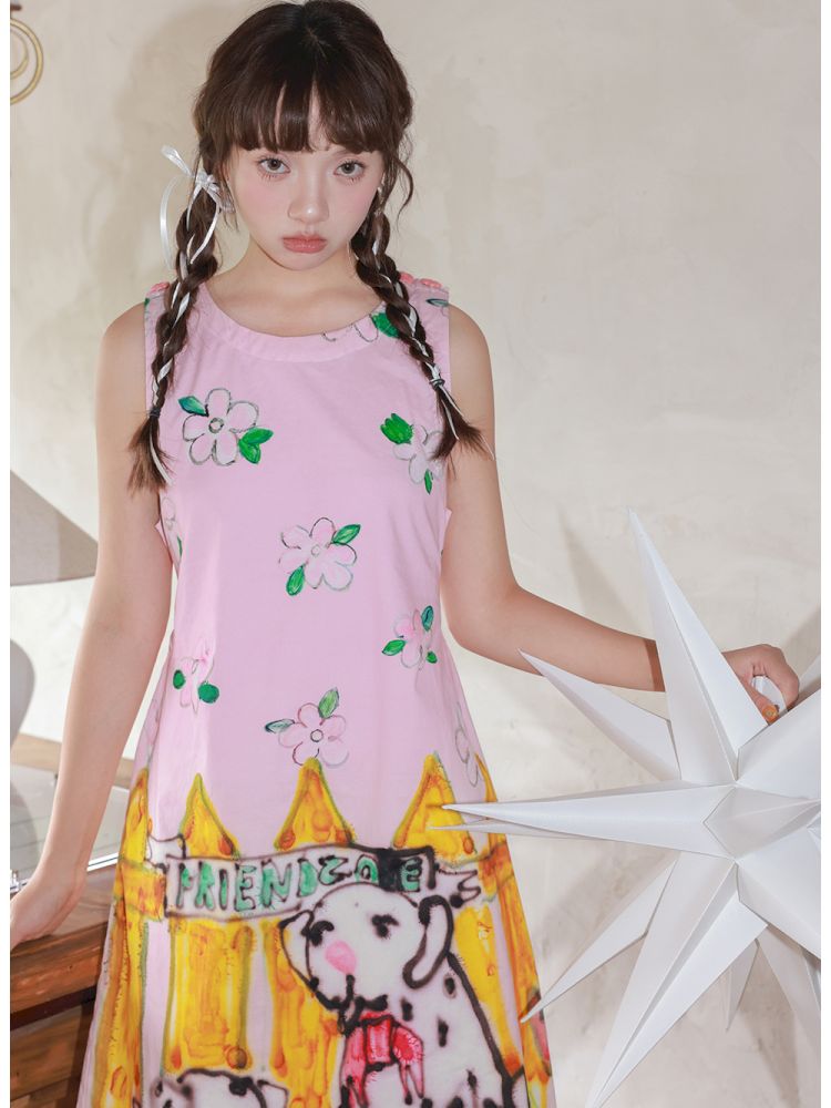 Little Flower Cotton Printed Sleeveless Dress【s0000013335】