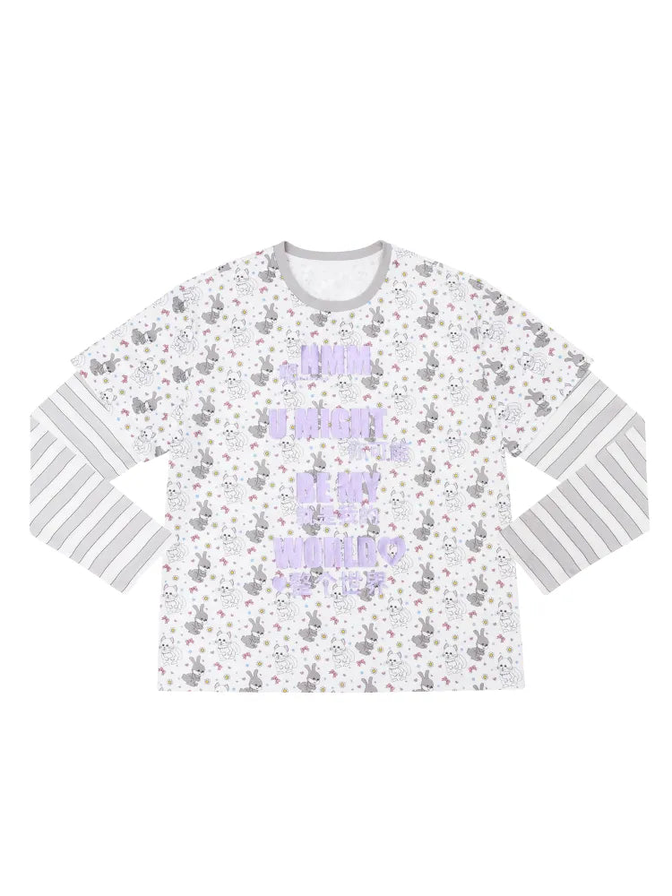 Print Two-Piece Style Long-Sleeve T-Shirt【s0000014093】