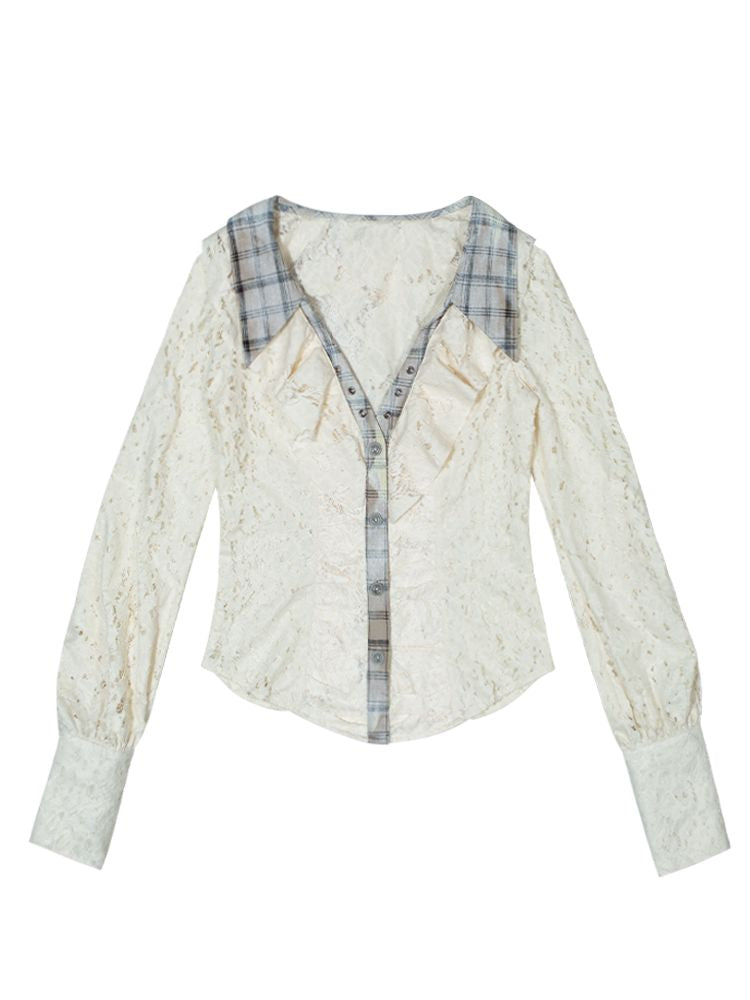 Ruffle Double Layer Collar Slim Shirt【s0000011814】