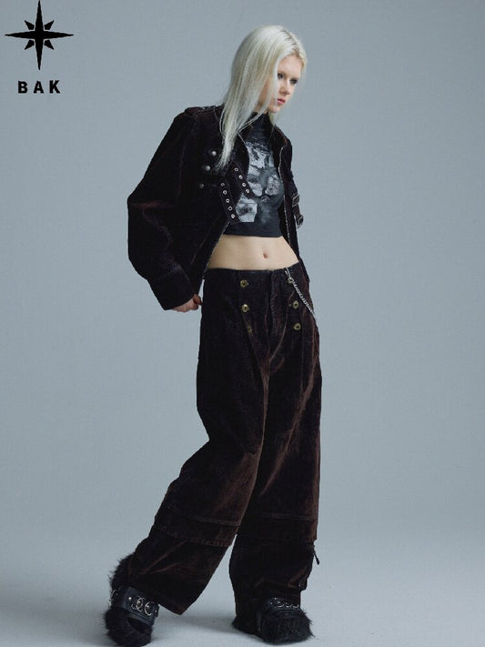 Mottled Velvet Buttoned Wide-Leg Pants【s0000018557】
