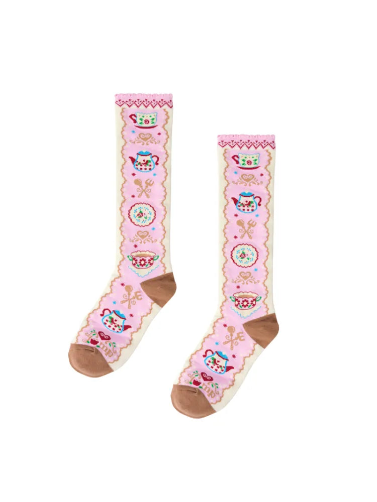 Lace Pink Versatile Mid-Calf Socks【s0000014165】