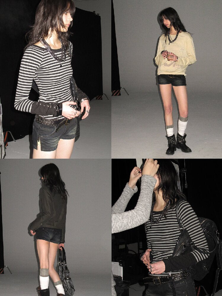 Washed Aged Slim Denim Shorts【s0000016228】