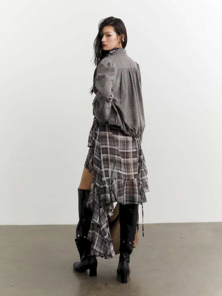 Ruffle asymmetrical chiffon plaid shirt dress【s0000014034】